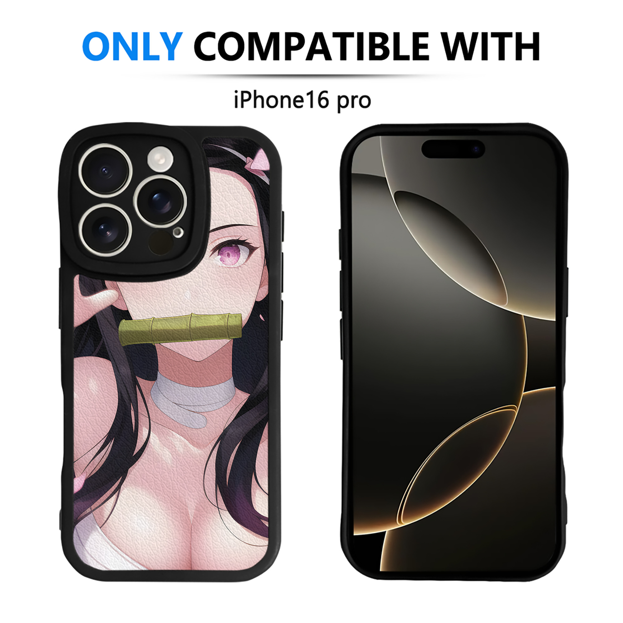 （画像用） 鬼滅の刃（きめつのやいば）竈門 禰󠄀豆子／かまど ねずこ Kamado Nezuko 【iPhone 16シリーズ対応】シリコンスマホケース（レザー調） 材質：シリコン